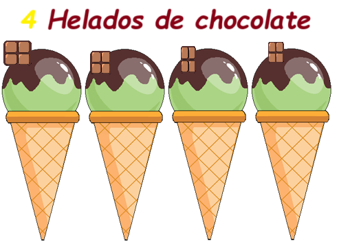 Contando 4 helados de chocolate