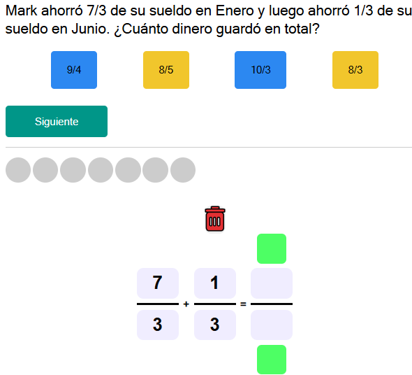 Test de suma de fracciones homogéneas