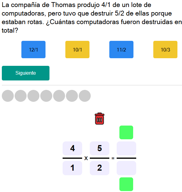 Test de multiplicación de fracciones