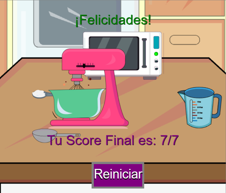 Juego de fracción: Mi pequeña cocina, puntaje final