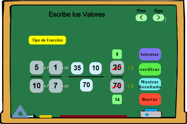 Practica Resta de Fracciones Heterogéneas - Pizarra 2