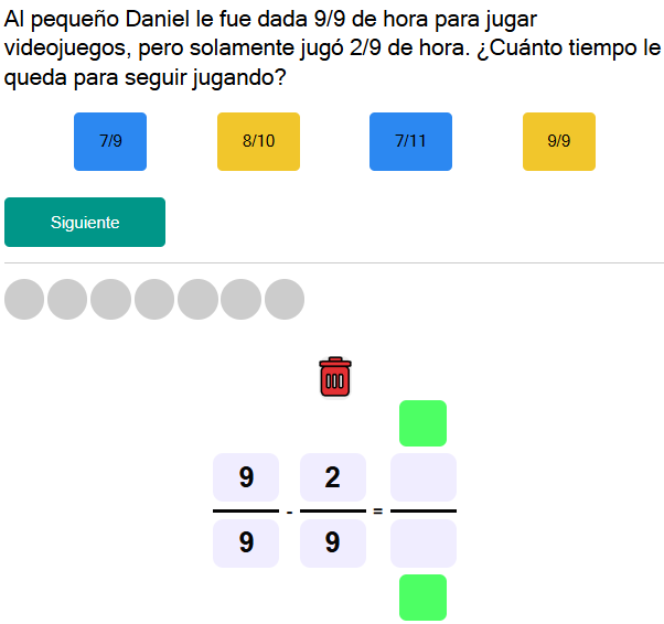 Test de resta de fracciones homogéneas