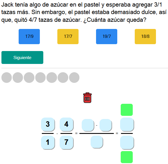 Test de resta de fracciones heterogéneas