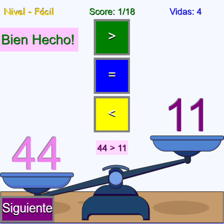 Mayor, menor o igual qué (con números): Juego