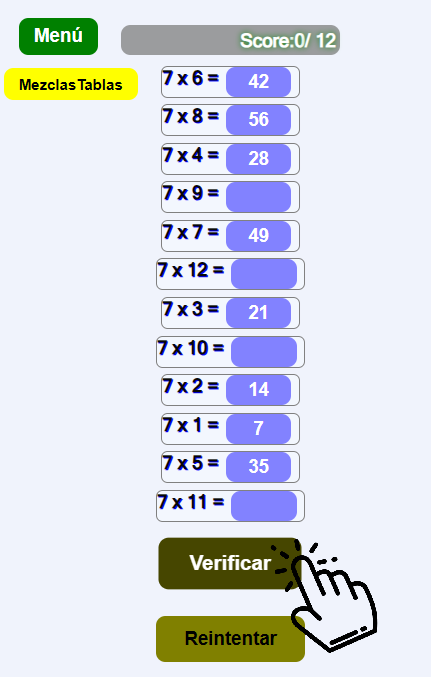Juego de tablas de multiplicar: Revolver tablas