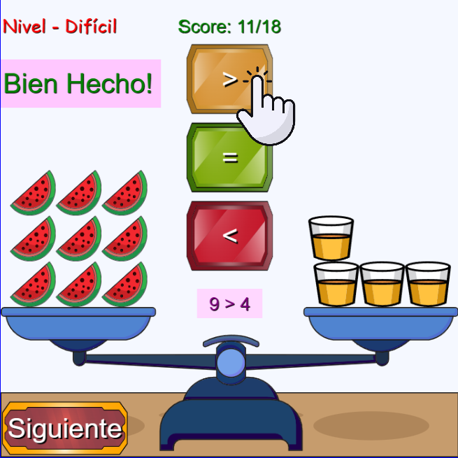 Mayor, menor o igual qué (con objetos): Juego