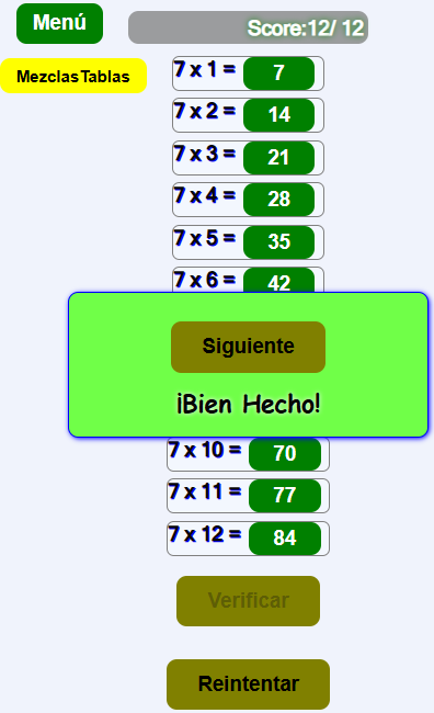 Multiplication Tables Math Game