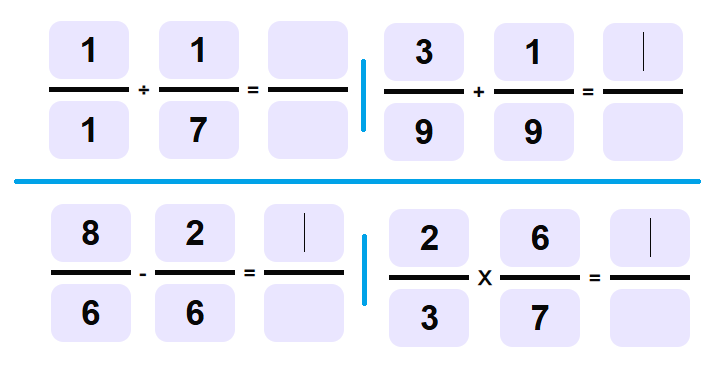 Juego de fracción, todas las operaciones disponibles