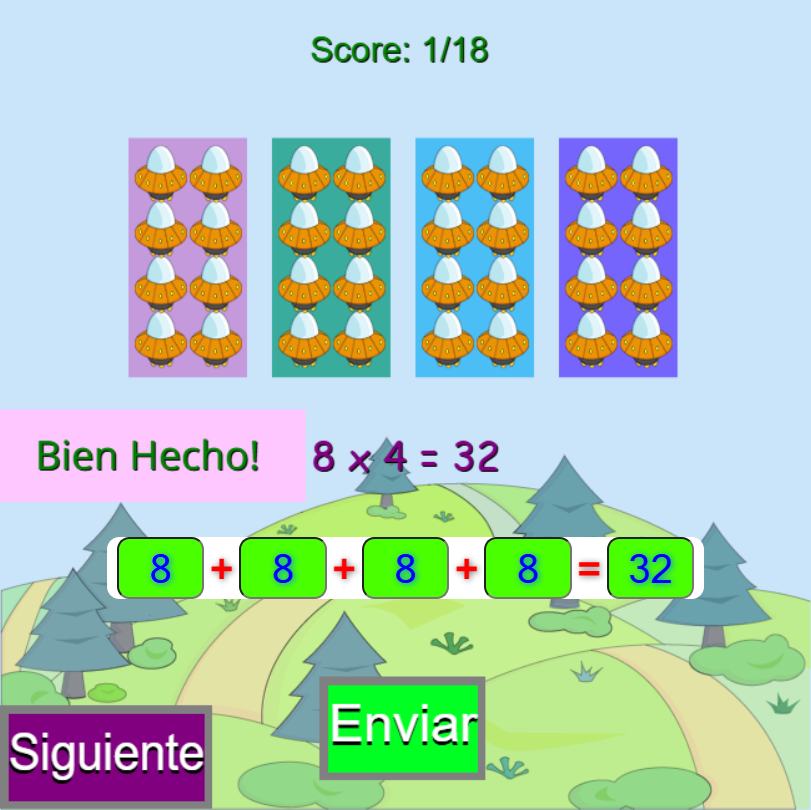 Juego de matemáticas: Sumas Repetidas Con Grupos