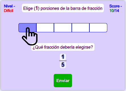 Sombreando fracciones - nivel 2: Juego de matemáticas