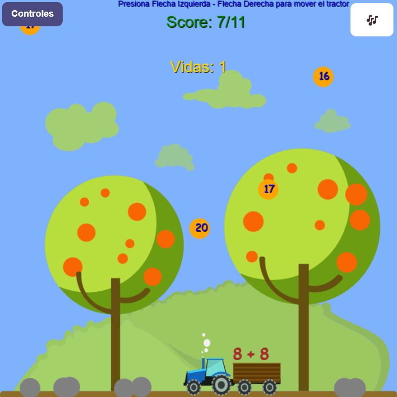 Sumas con un tractor: Juego de Matemáticas